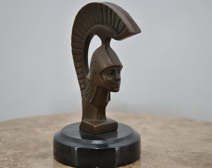 Spartan Warrior Bust – Bronze Statue on Marble Base – Greek Mythology Sculpture – Handmade Spartan Trophy – Home Decor Gift