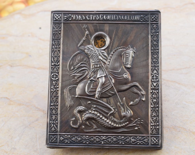 Antique Silver Orthodox Travel Icon – Russian Silver 84 Religious Art