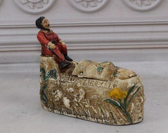 Vintage Cast Iron Mechanical Bank - Pirate is Ship- Money Box Mechanical Bank - Collector Item - Gift IDea - Home Decor