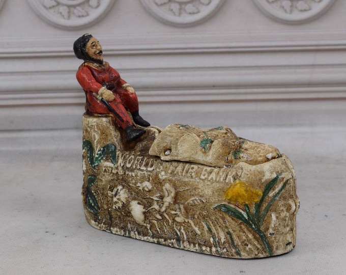 Vintage Cast Iron Mechanical Bank - Pirate is Ship- Money Box Mechanical Bank - Collector Item - Gift IDea - Home Decor