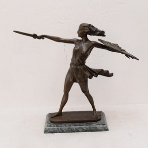 XL Warrior Fighter Woman with Sword and Armor Bronze Figure-  Mythology Gift Sculpture -