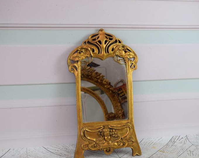 Amazing Small Vintage Mirror - Gold Mirror Art Nouveau Lady - Stand Mirror - Gift for Wedding - Elegant Mirror - Home Decor - Gift Idea