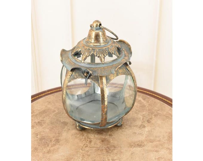 Vintage Hanging Lantern – Metal Candle Lantern with Curved Glass