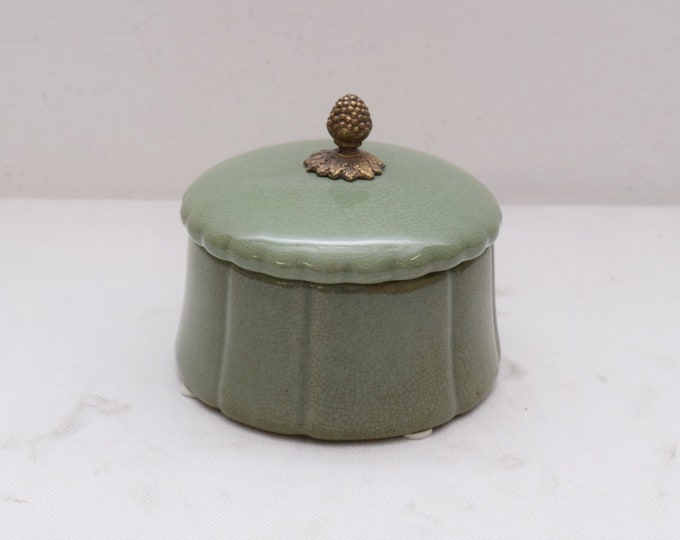 Painted Green Porcelain Casket - Art Nouveau Vintage Luxury Gift -