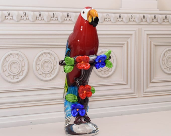 Colorful Murano Parrot - Glass Handmade Parrot - Venetian Statue - Italian Figure - Vintage Parrot - Home and Office Decor