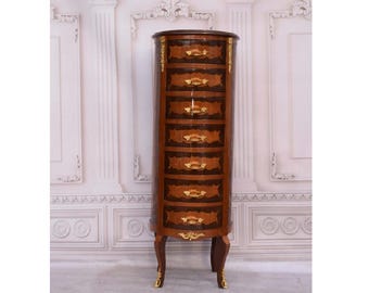 Vintage French Louis XVI Style Commode: 7-Drawer Weekly Chest with Brass