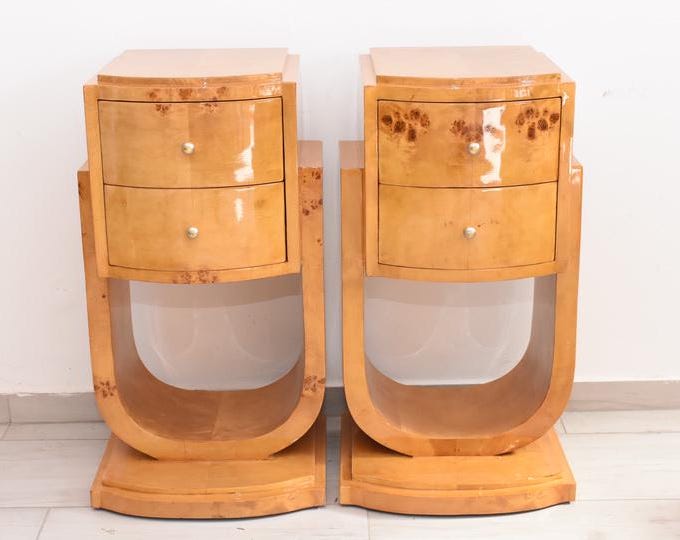 Art Deco Bedside Tables - Art Deco Table - Bent Wood Night Stand - Two Chest of Drawers - Wooden Table - Home Decor - Vintage Gift Decor