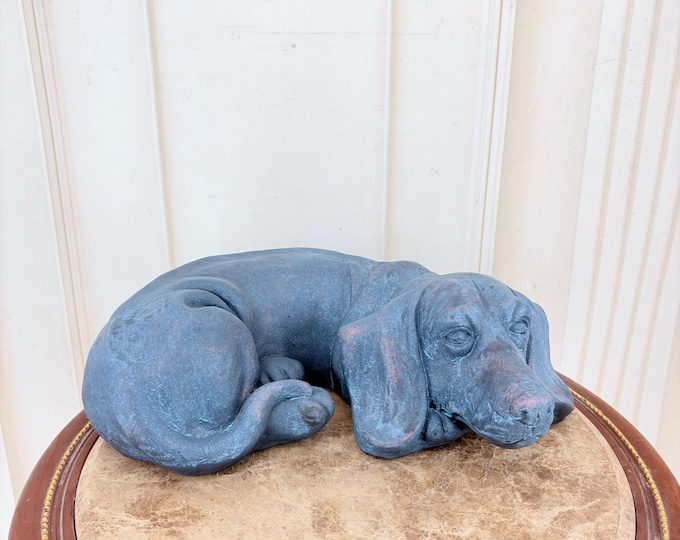 Elegant Lying Dachshund Figurine – Heavy Alabaster Composite Dog Statue – Large Collectible Animal Decor