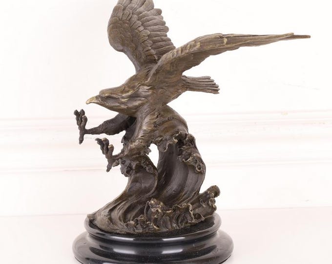 Attacking eagle bronze - eagle statue on marble base - figurine eagles - home and garden decor - gift idea