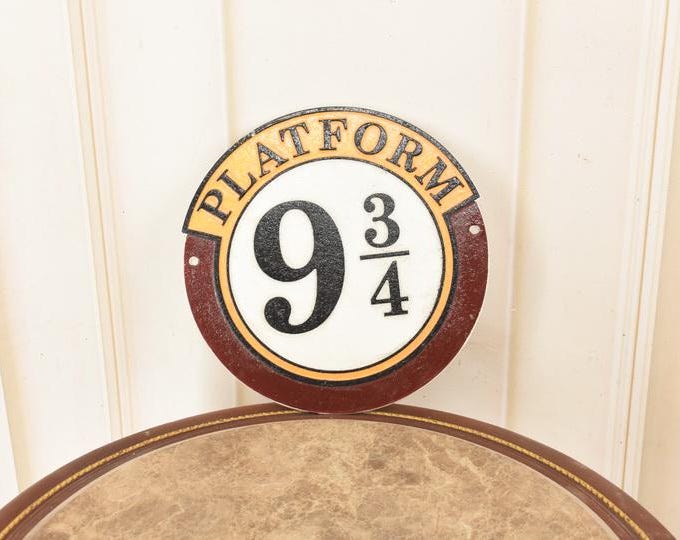 Vintage Cast Iron Platform 9 3/4 Sign – Harry Potter Style Wall Plaque – Round Rustic Wall Decor – Wizard Gift Idea