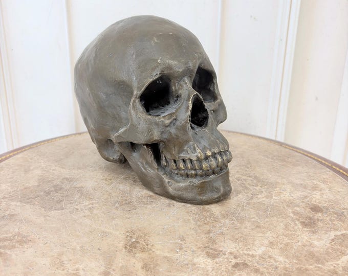 Memento Mori Bronze Sculpture - Skeleton Head Statue - Solid Bronze Gothic Decor