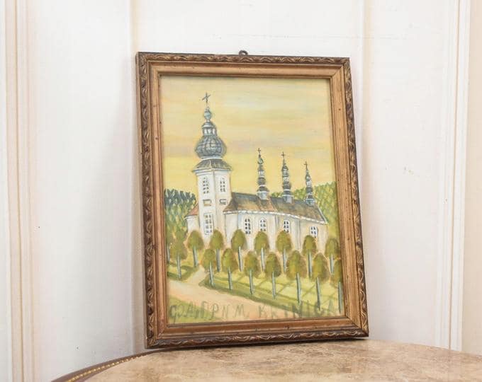 Nikifor Krynicki Painting: Old Krynica Zdroj, Polish Art Pastel on Carton