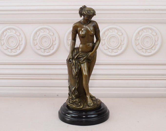Bronze Woman in Dress at the Pedestal - Bronze Figurine on Marble Base - Act Bronze Statue - Gift Idea - Home Decor - Housewarming Gift