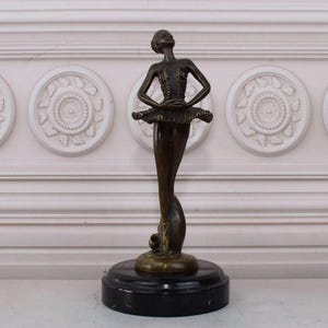 Young Ballerina Bronze Statue on Marble Base - Dancer in Dress Sculpture  - Dance Trophy - Dancing Woman - Home Decor - Gift Idea