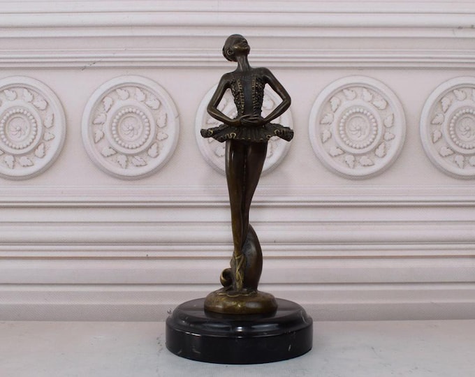 Young Ballerina Bronze Statue on Marble Base - Dancer in Dress Sculpture  - Dance Trophy - Dancing Woman - Home Decor - Gift Idea
