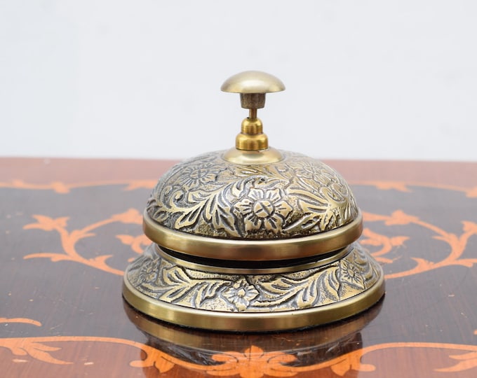 Bell Reception Brass - Elegant Hotel Bell - Floral Ornament Bell -  Table Bell - Art Deco Style Bell - Office Gift Idea - Reception Bell