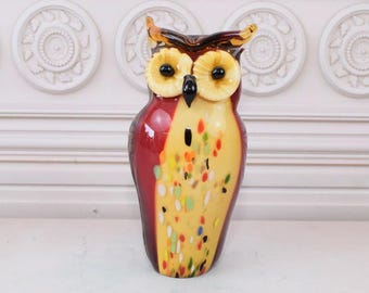ムラーノガラス製赤いフクロウの置物 ヴィンテージ 1980年代 手吹き