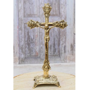 Brass Cross of the Christ - Stand Crucifix Cross Jesus Brass - Wall Art - Wall Decor - Handmade Cross - Catholic Art - Religious Gift