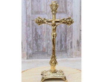 Handmade Brass Crucifix Cross: Catholic Wall Decor, Religious Gift