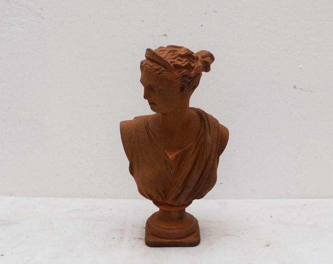 Cast Iron Garden Statue Diana – Bust of Diana Sculpture – Vintage Rustic Garden Figurine – Mythological Decor