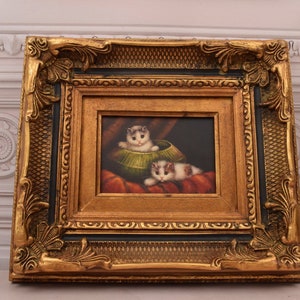 Incroyable tableau deux chats - Tableau chat dans un joli cadre doré - Décoration murale - Idée cadeau pour un anniversaire, un mariage, une pendaison de crémaillère