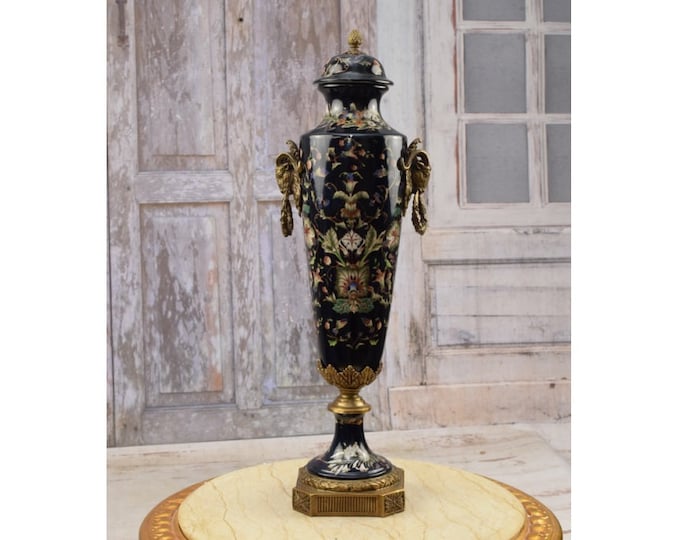 Black Porcelain Vase - Black Antique Casket - Chamois Bronze Ornaments - Porcelain Gift - Home Decor - Regency Decor - Unique Gift
