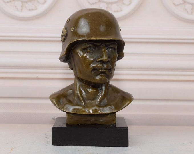 Soldier in Helmet - Bust Soldier American Man - Bronze Figure Soldier - Exclusive Bronze Gift for Soldier - Home and Office Decor