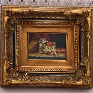 Incroyable tableau famille chats - tableau chat dans un joli cadre doré - décoration murale - idée cadeau pour anniversaire, mariage, pendaison de crémaillère