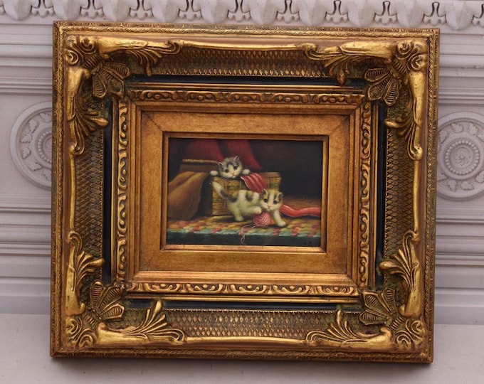 Amazing Painting Family Cats - Cat Painting in Nice Gold Frame - Wall Decor - Gift Idea for Birthday, Wedding, Housewarming