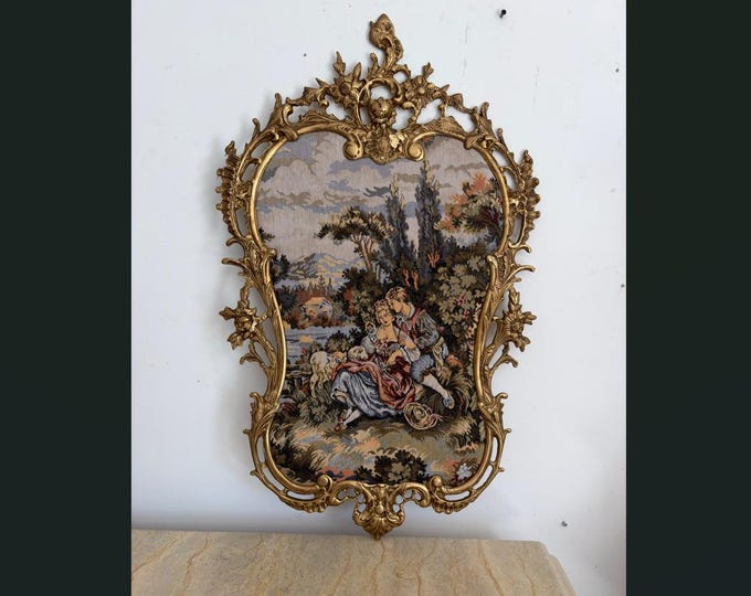 Vintage French Tapestry Wall Art - Aristocracy in Nature - Bronze Frame