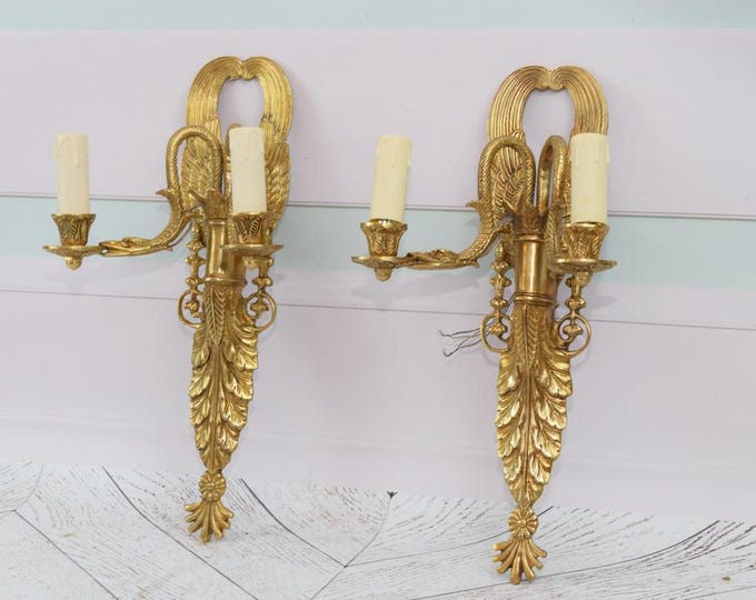 Two Bronze Art Nouveau Wall Scones - Bronze Wall Art - Candlesticks Bronze - Hanging Candlesticks - Wall Lamps - Vintage Home Decor