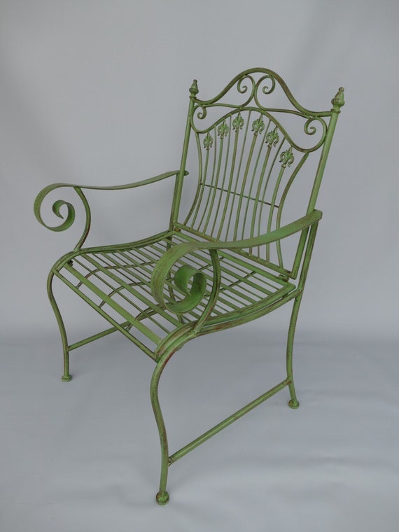 Green Patina Iron Garden Chair – Vintage Style Armchair