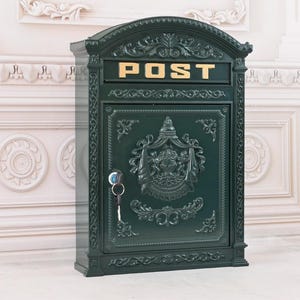 Buzón A4 con letras de estilo vintage verde - Adornos de ángeles de correos para jardín - Decoración de estilo antiguo - Buena idea de regalo para cumpleaños - Decoración del hogar