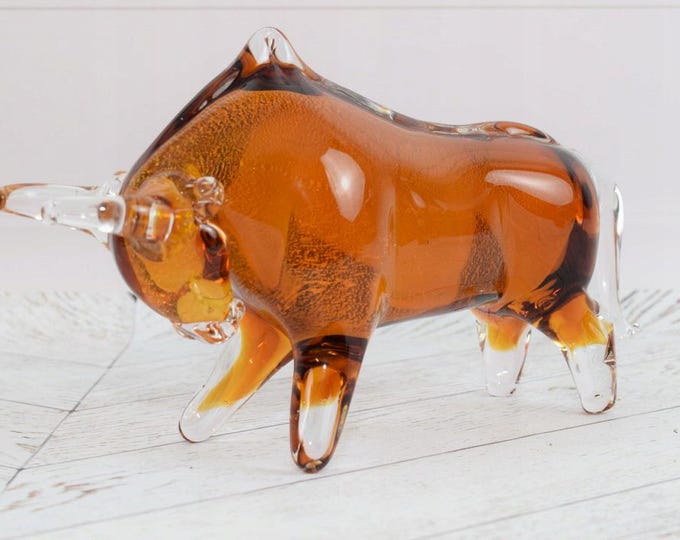 Vintage Murano Style Glass Bull Figurine - Handcrafted Venetian Art Glass Statue – Unique Gift, Italian Glass Decor
