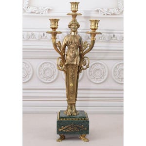 Empire Bronze Candlestick Woman Statue - Bronze And Marble  - Woman Figure - Unique Candlestick - Luxury Home Decor - Office Decor