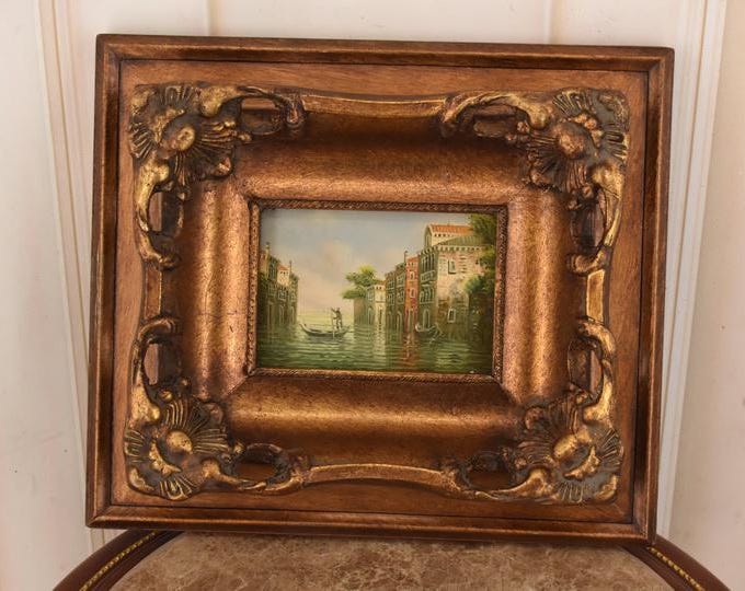 Venice Canal Painting – Italian Cityscape Art in Golden Frame