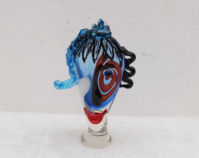 Blue face murano style - hand made Venetian Glass - abstract glass figurine