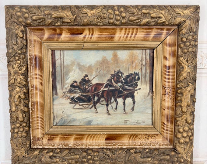 Antique Winter Landscape – Eastern Borderlands – Oil Painting on Wood - Chmielinski Art