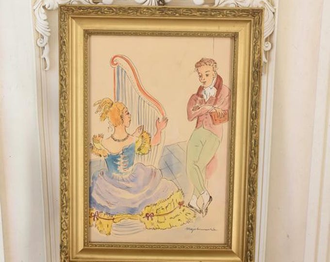 Maja Berezowska – Embracing Lovers – Intimate Couple – Watercolor & Ink on Paper – Vintage Artwork