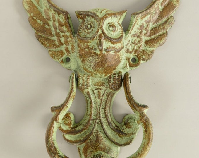Green Patina Cast Iron Door Knocker OWL Art Nouveau Style Gift Vintage  Style