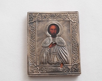 Antique Silver Orthodox Travel Icon – Russian 84 Silver, Hand-Made Religious Art