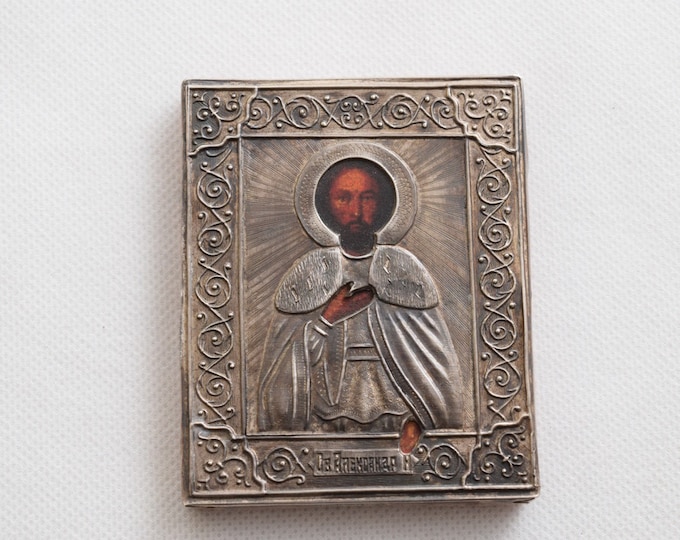 Antique silver icon travel - silver icon orthodox - Russia silver 84