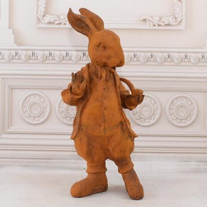 Cast Iron Hare with Pipe - Dressed Hare Peter Rabbit Figurine - Rustical Statue - Home and Garden Decoration - Housewarming Gift Idea