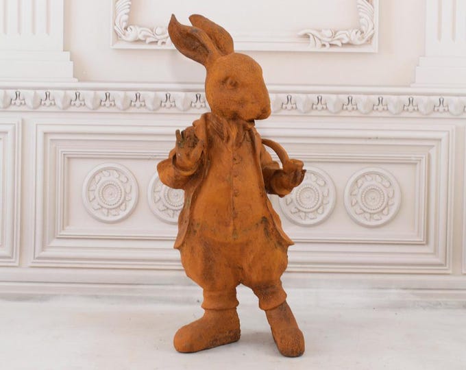 Cast Iron Hare with Pipe - Dressed Hare Peter Rabbit Figurine - Rustical Statue - Home and Garden Decoration - Housewarming Gift Idea