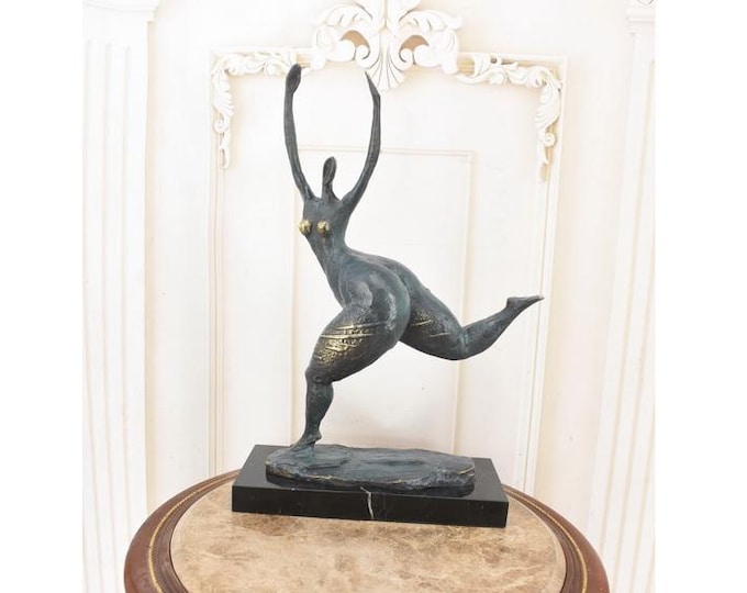 Milo Bronze Ballerina Sculpture: Modernist Dancer on Marble Base - Home Decor