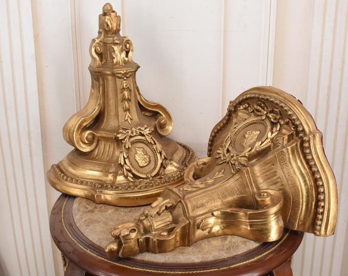 Vintage Gold Wall Console Shelves – Baroque Cameo Medallion Decor, Set of 2