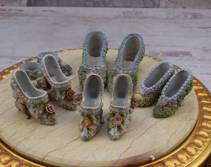 10 Porcelain Slippers - Porcelain Collection - Porcelain Shoes - Porcelain Art Nouveau - Home Decor - Regency Decor - Old Porcelain