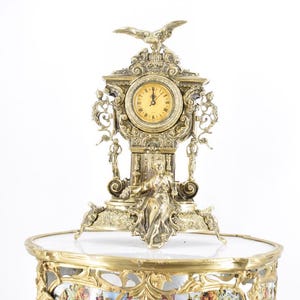 Large Brass Table Clock with Eagle and Woman - Fireplace Clock - Rococo Style Clock - Exclusive Gift Idea