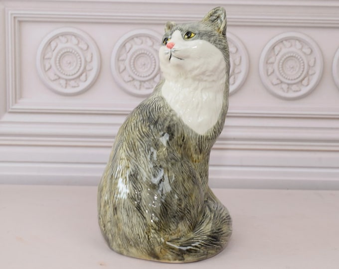 Beautiful Porcelain Cat - Figure Painted and Signed - White and Black Cat - Home Decor - Gift for Housewarming, Wedding, Birthday