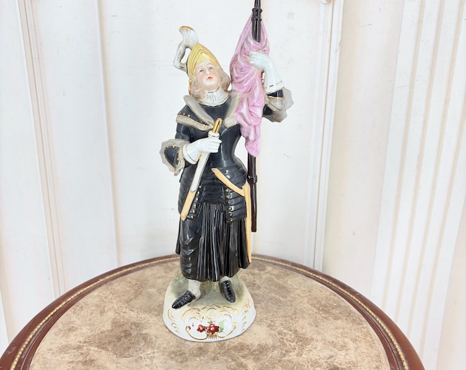 Vintage Hand-Painted Joan of Arc Porcelain Figurine – Signed French Warrior Statue